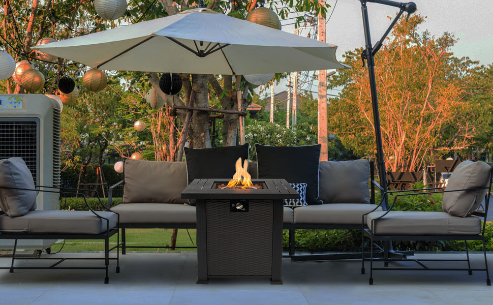 28 Inch Propane Fire Pit Table, 50,000 BTU Fire Table with Steel Lid Product Detail