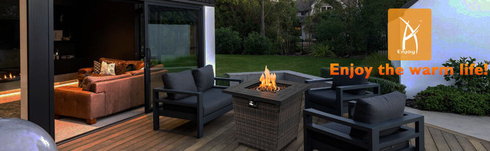 28 Inch Propane Fire Pit Table, 50,000 BTU Fire Table with Brown Wicker main screen