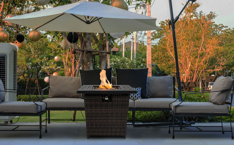 28 Inch Propane Fire Pit Table, 50,000 BTU Fire Table with Brown Wicker Product Detail