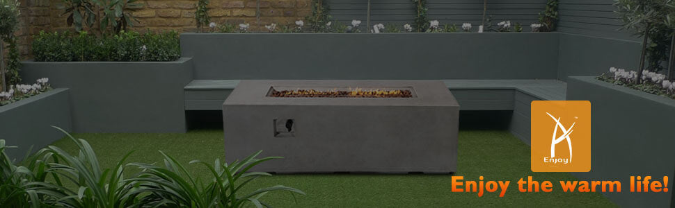 70 Inch Linear Rectangular Modern Concrete Fire Pit Table, Double Level Storage Unit and Lava Rocks  main screen