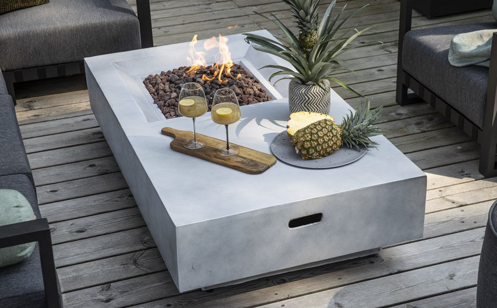 Firepit Table for Outside, 50,000 BTU Large Rectangular Concrete Outdoor Firepit Tables Combination Detail