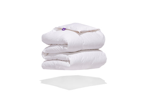 folded duvet with purple label