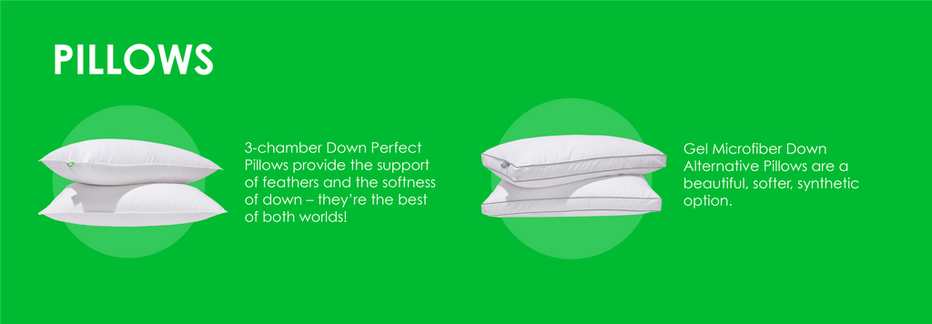 supportive 3-Chamber Down Perfect Pillows or soft, plush Gel Microfiber Pillow