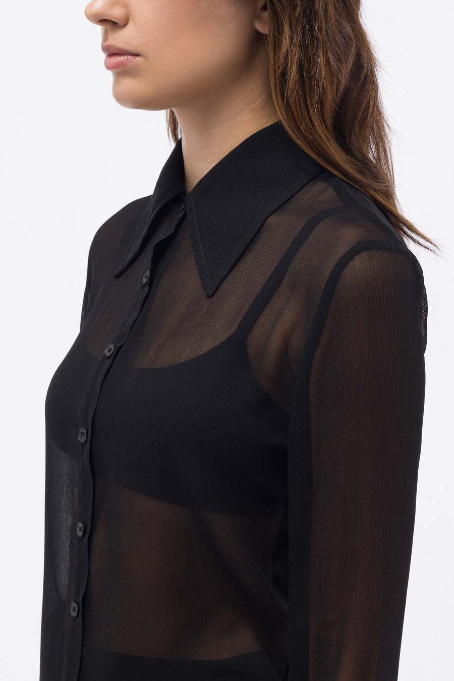Tanner Fletcher - Sheer Shirt with Feather Trim in Black - Notre