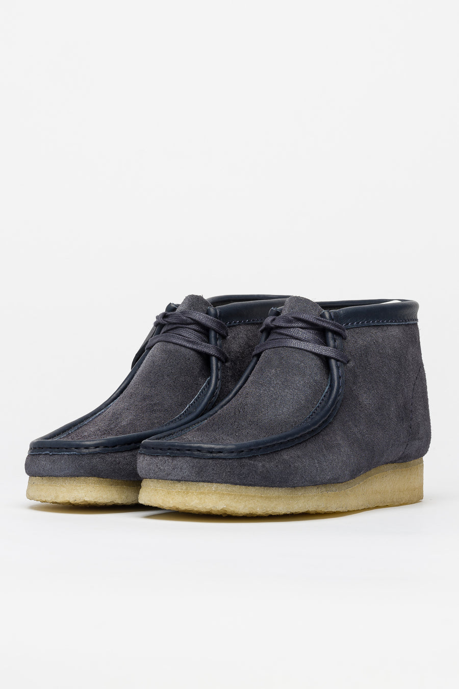 navy blue clarks wallabees