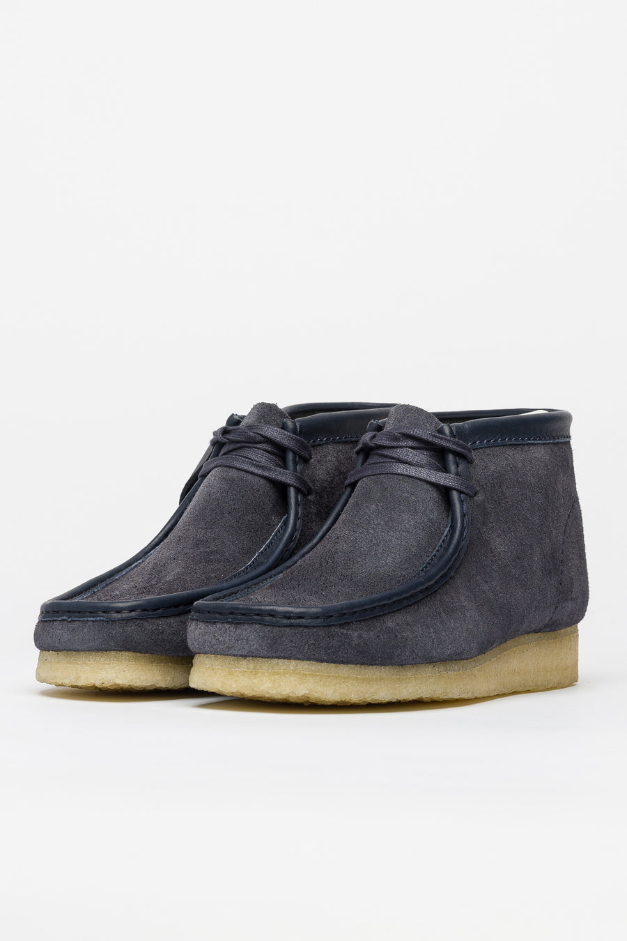 navy blue suede wallabees