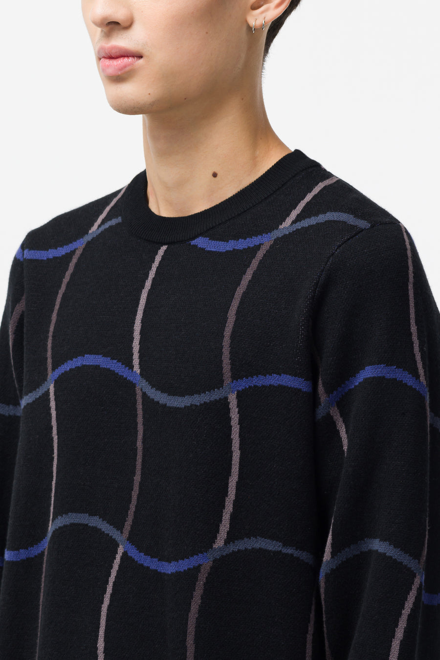 Wave Knit Sweater in Black