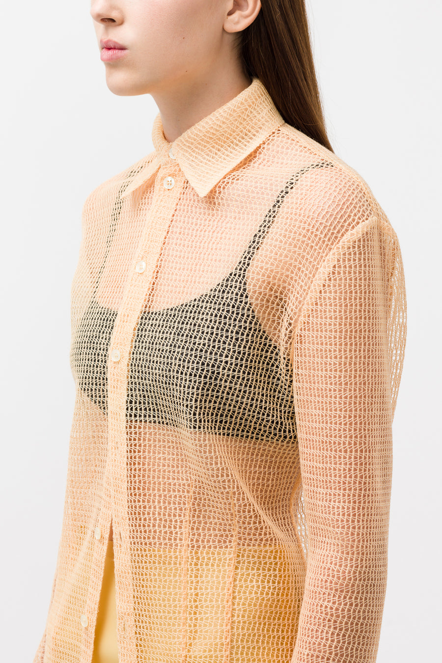 Mesh Button Up Shirt in Nude