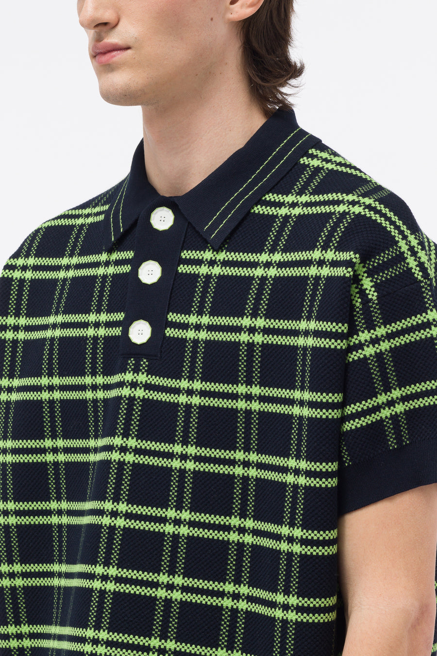 Namacheko - Men's Trifa Polo Knit Sweater in Black/Green Checker