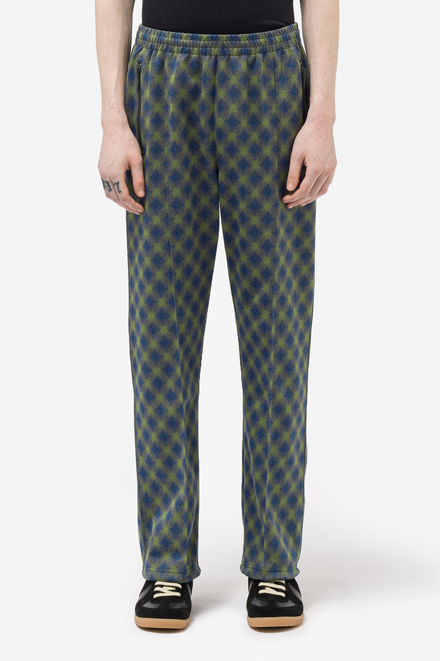 Needles - Men's Poly Jacquard Track Pants in Blue/Olive - Notre