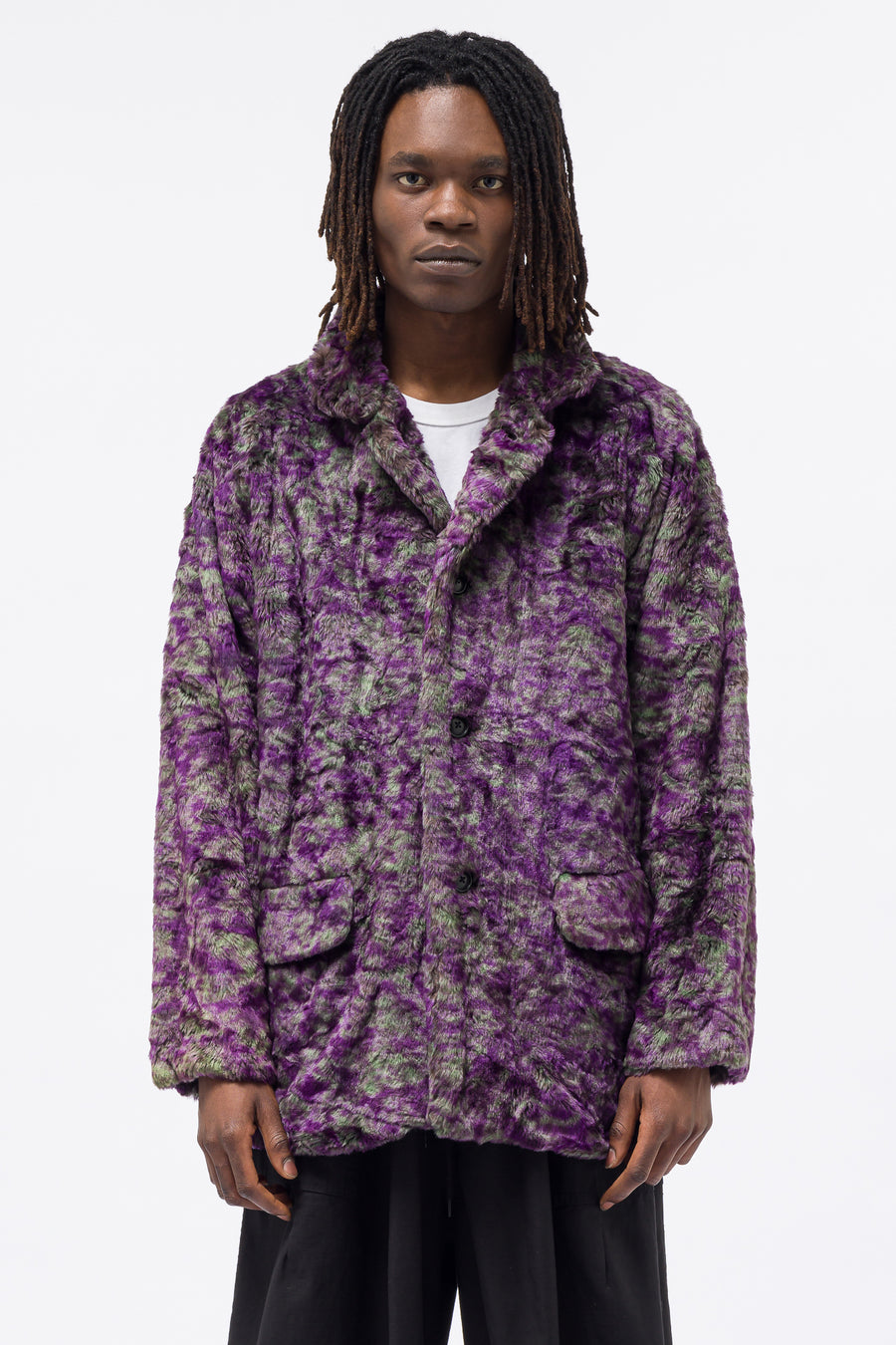 Needles - Men's S. C. Faux Fur Car Coat in Purple/Green - Notre