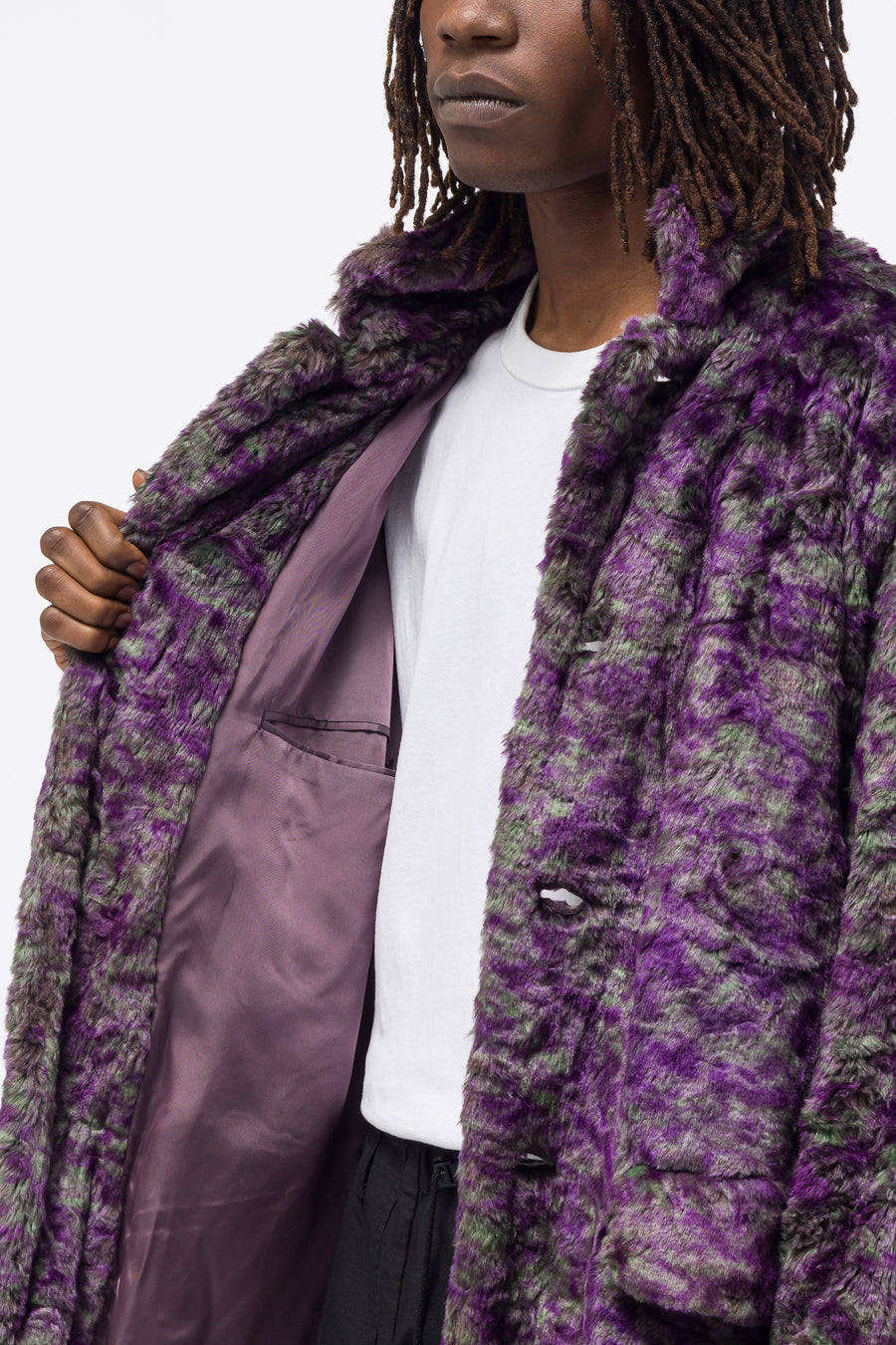 Needles - Men's S. C. Faux Fur Car Coat in Purple/Green - Notre