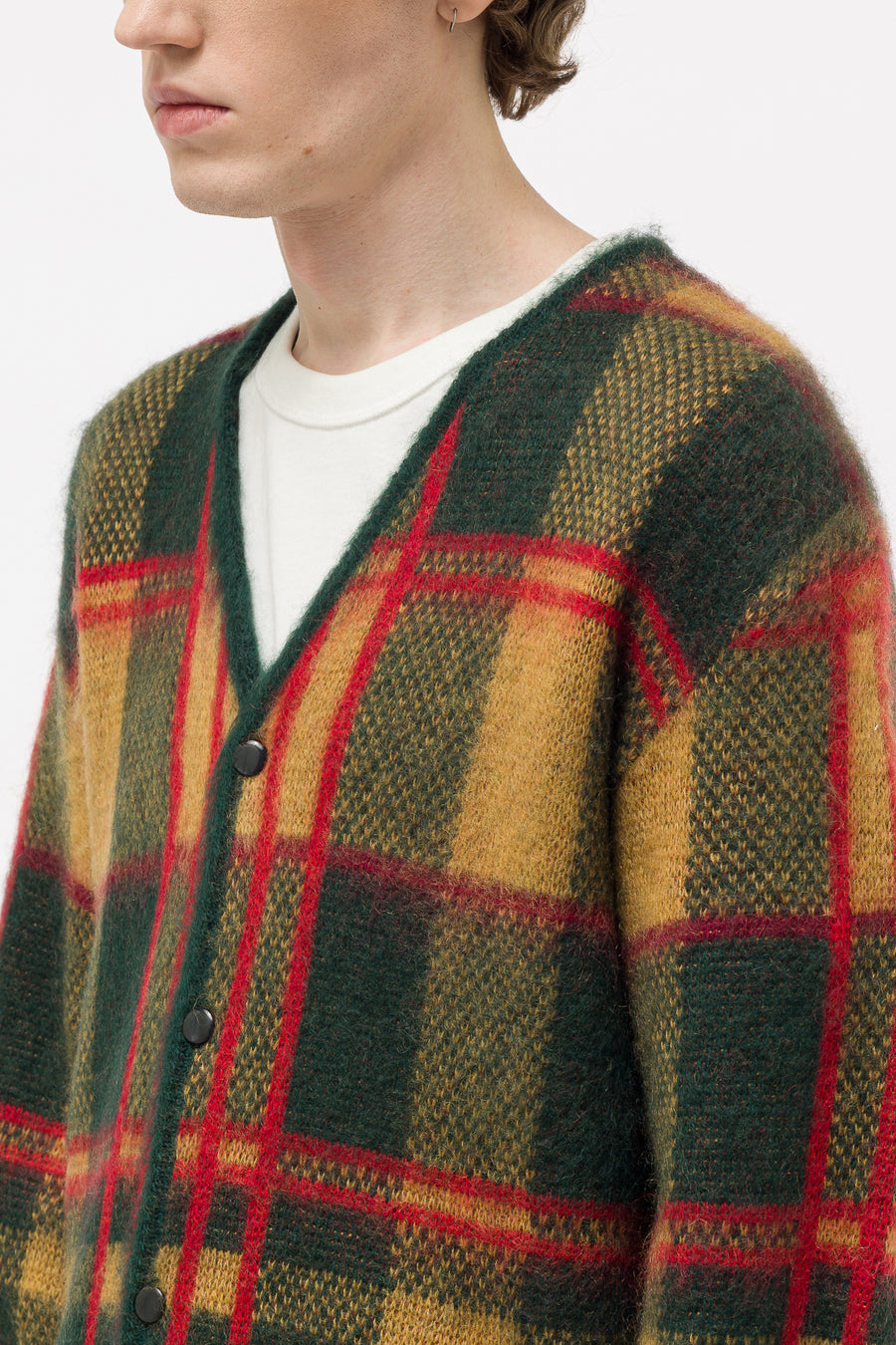 Needles - Men's Tartan Mohair Cardigan in Green - Notre