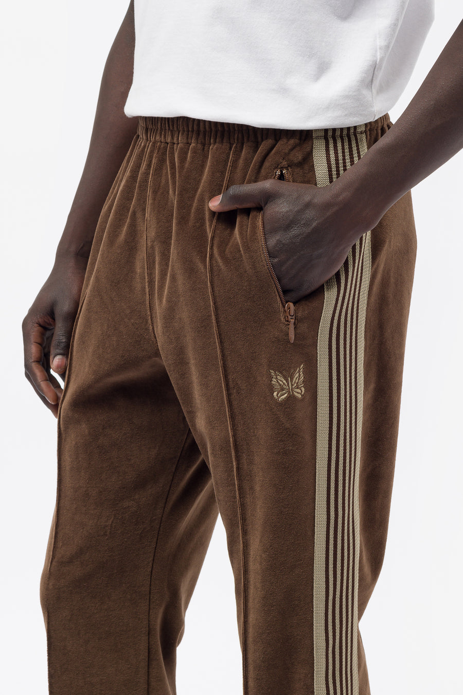 Velour Narrow Track Pants in Brown