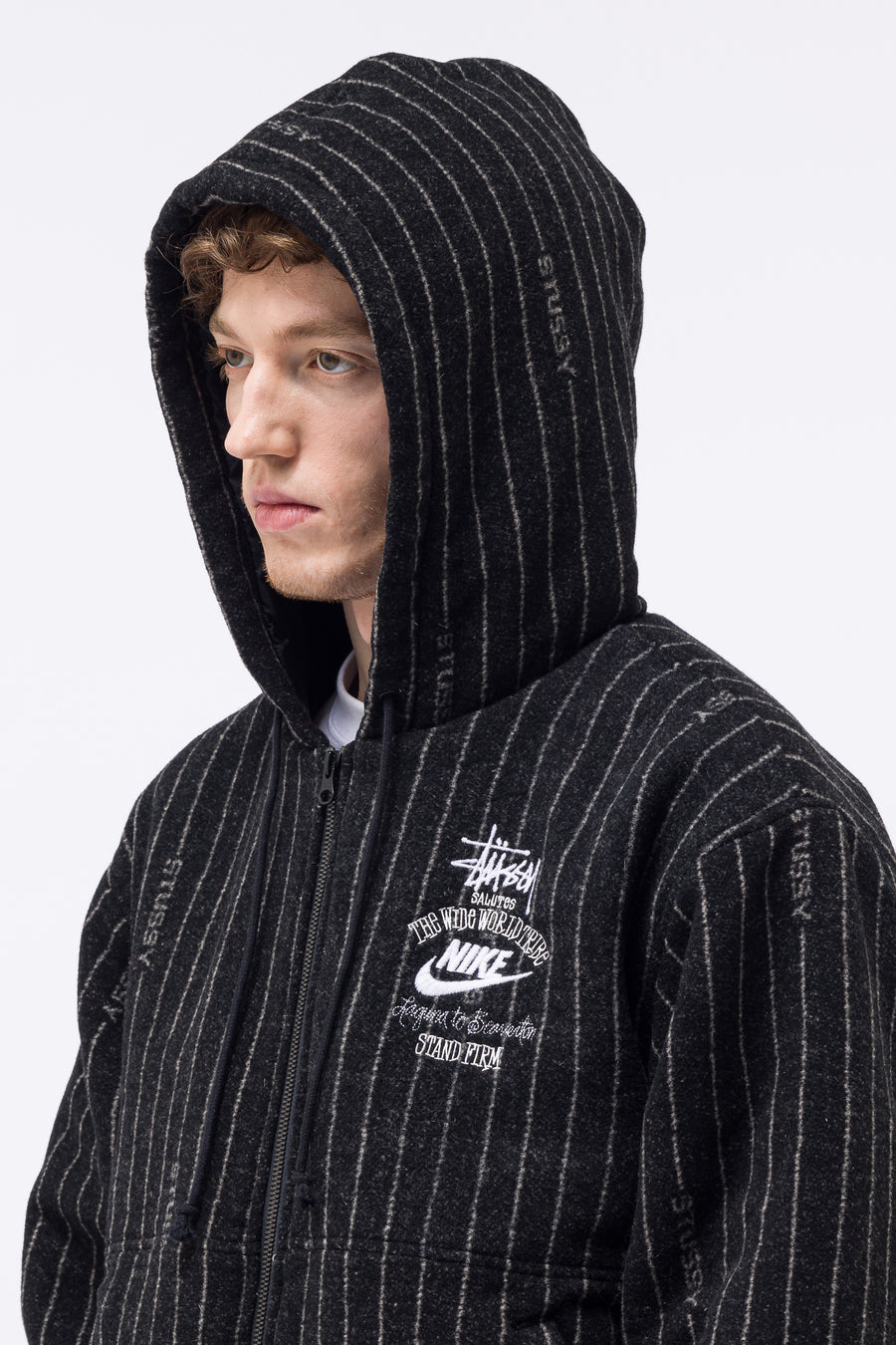 NIKE STUSSY STRIPE WOOL JACKET US sサイズ 超特価販売中