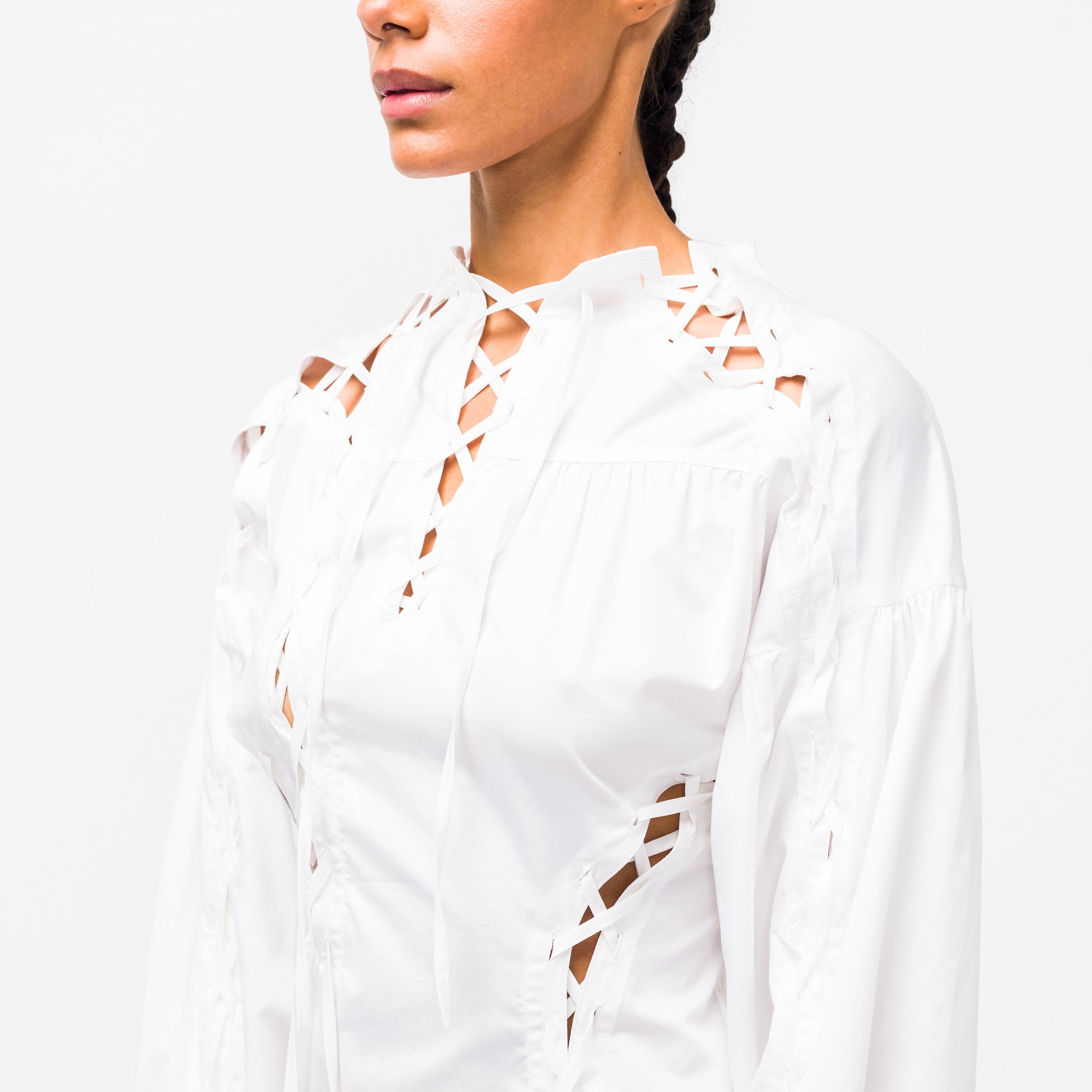 Lace-Up Mini Dress in White