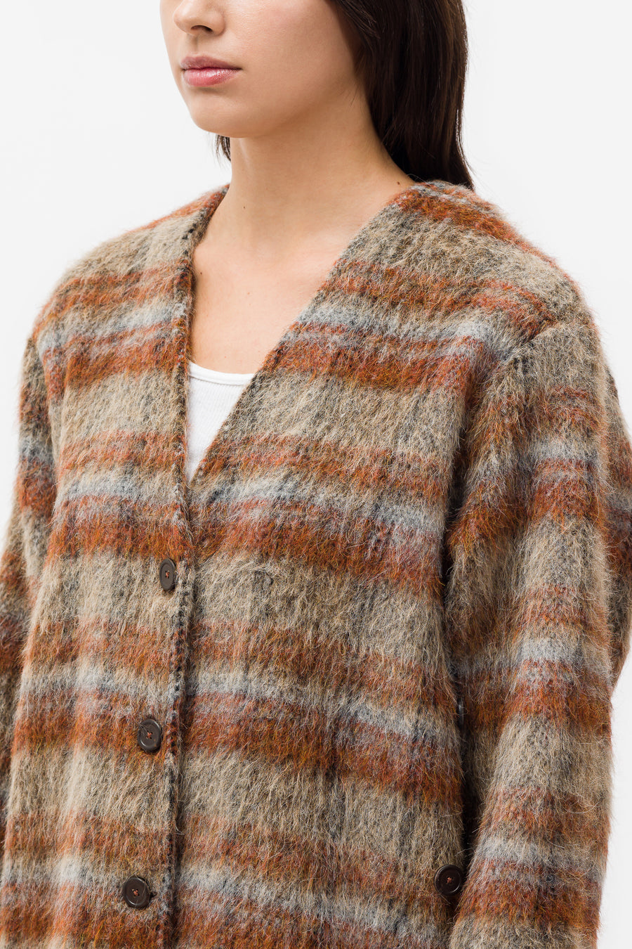 Mid Line Checkered Cardigan in Brown