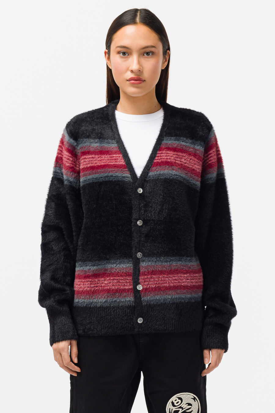 希少 STUSSY STRIPE SHAGGY CARDIGAN Lサイズ-