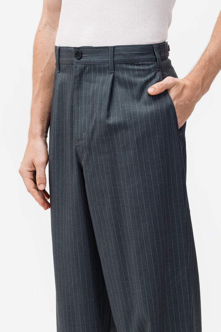 Striped Volume Pleated Trousers in Grey