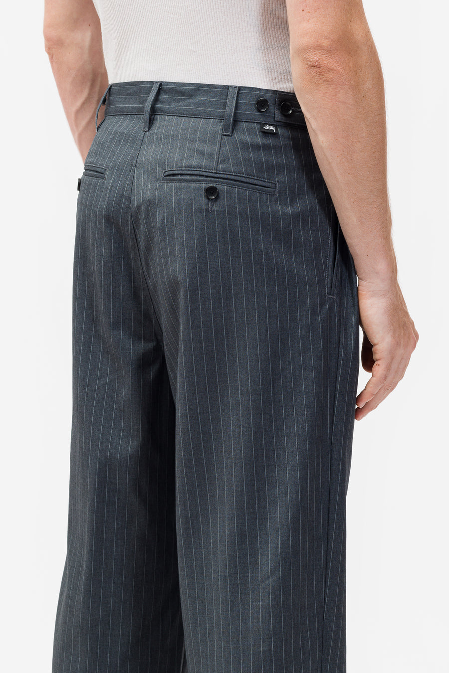 Striped Volume Pleated Trousers in Grey