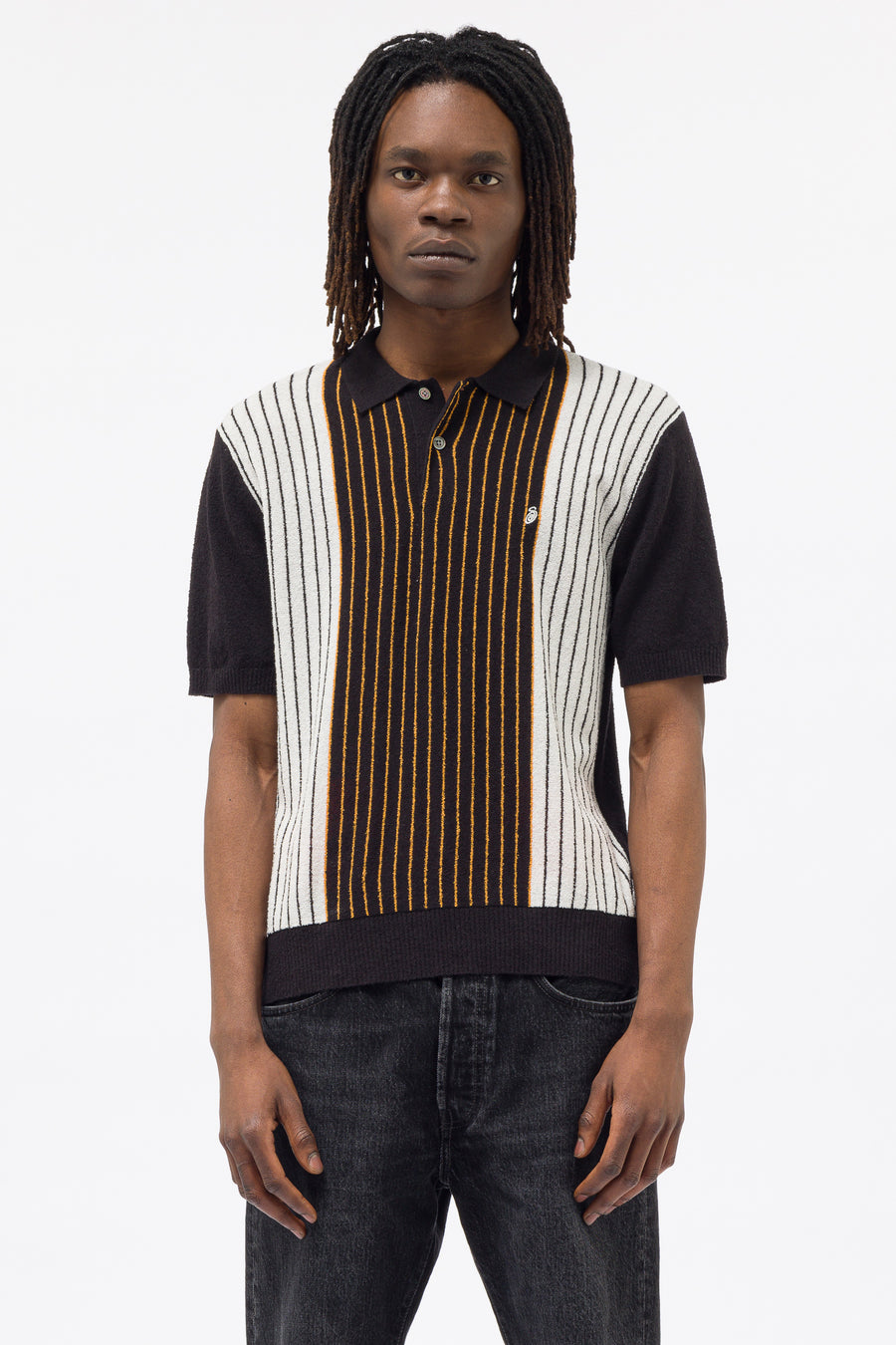 Stüssy - Men's Textured SS Polo Sweater in Black/Stripe - Notre