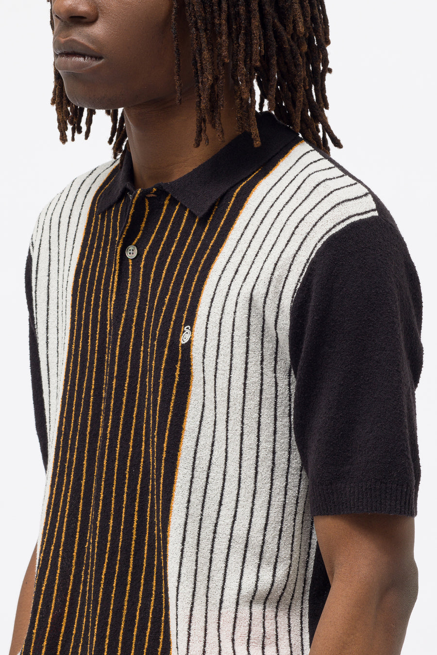 Stüssy - Men's Textured SS Polo Sweater in Black/Stripe - Notre