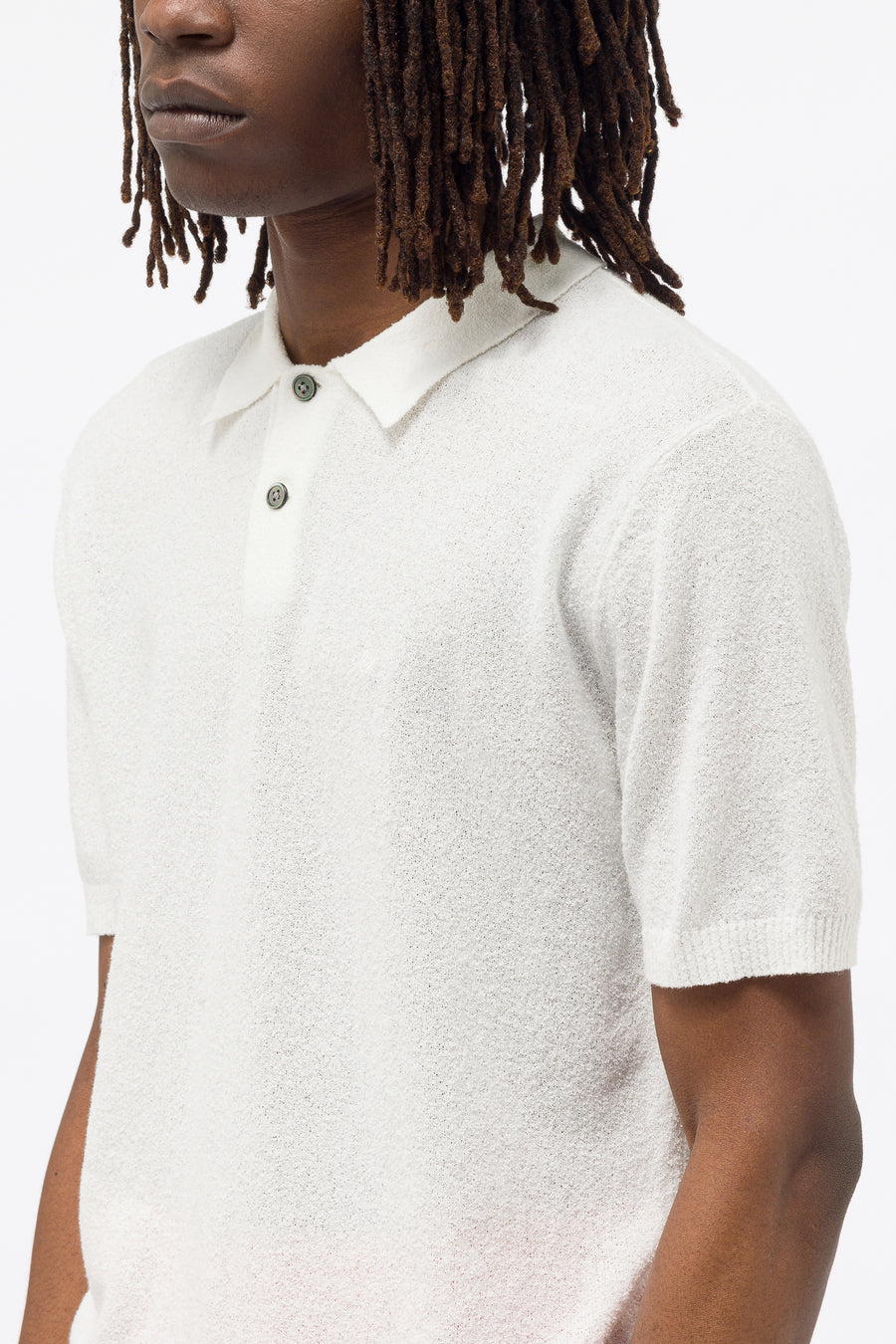 Textured SS Polo Sweater in Bone