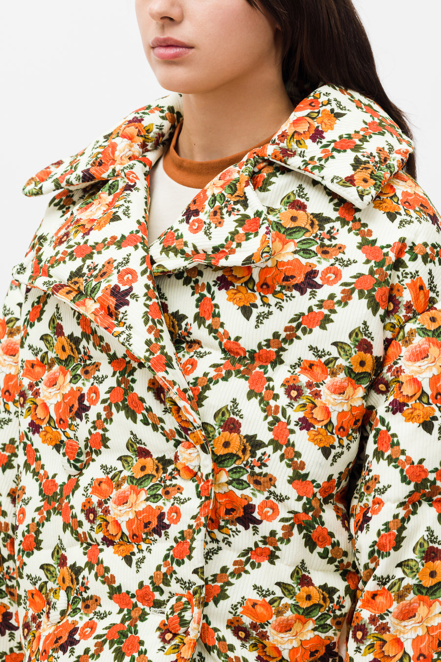Corduroy Puffer Jacket in 70's Floral