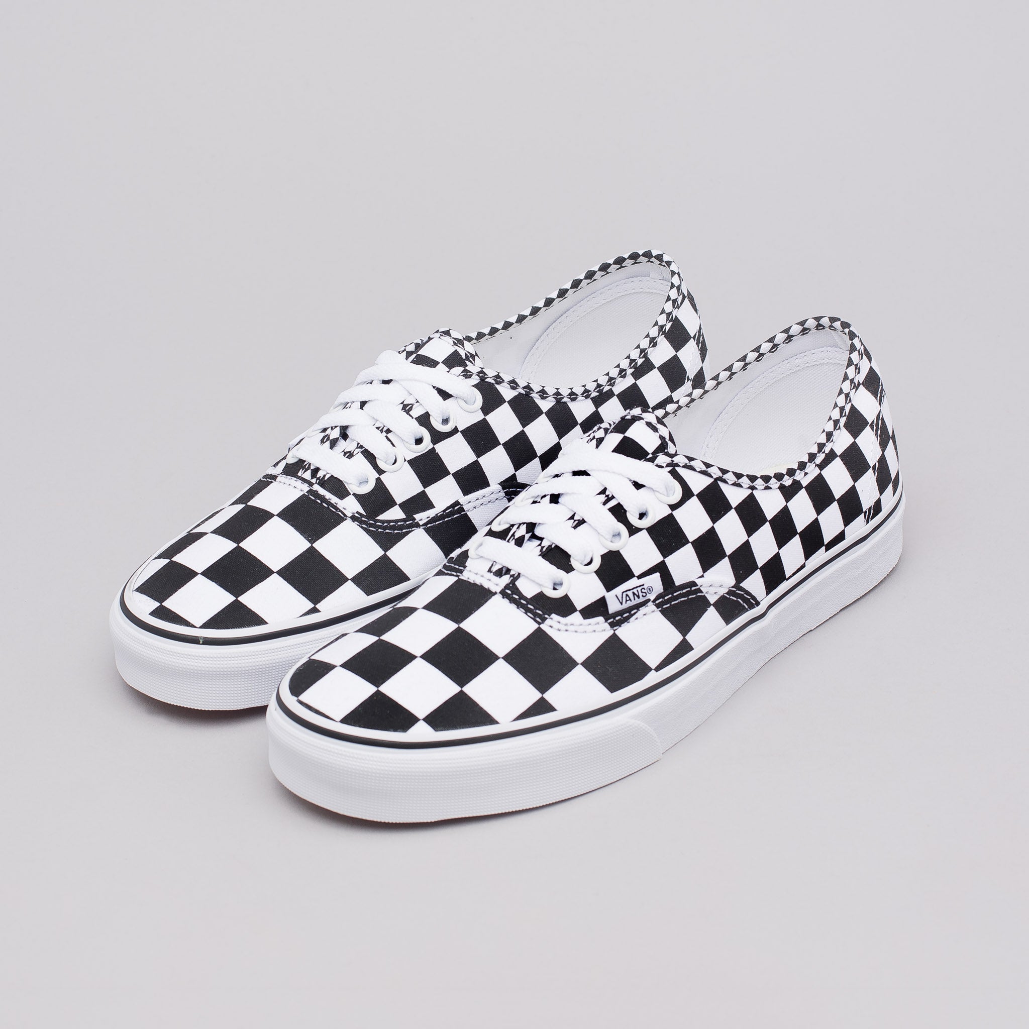 black and white mix check vans