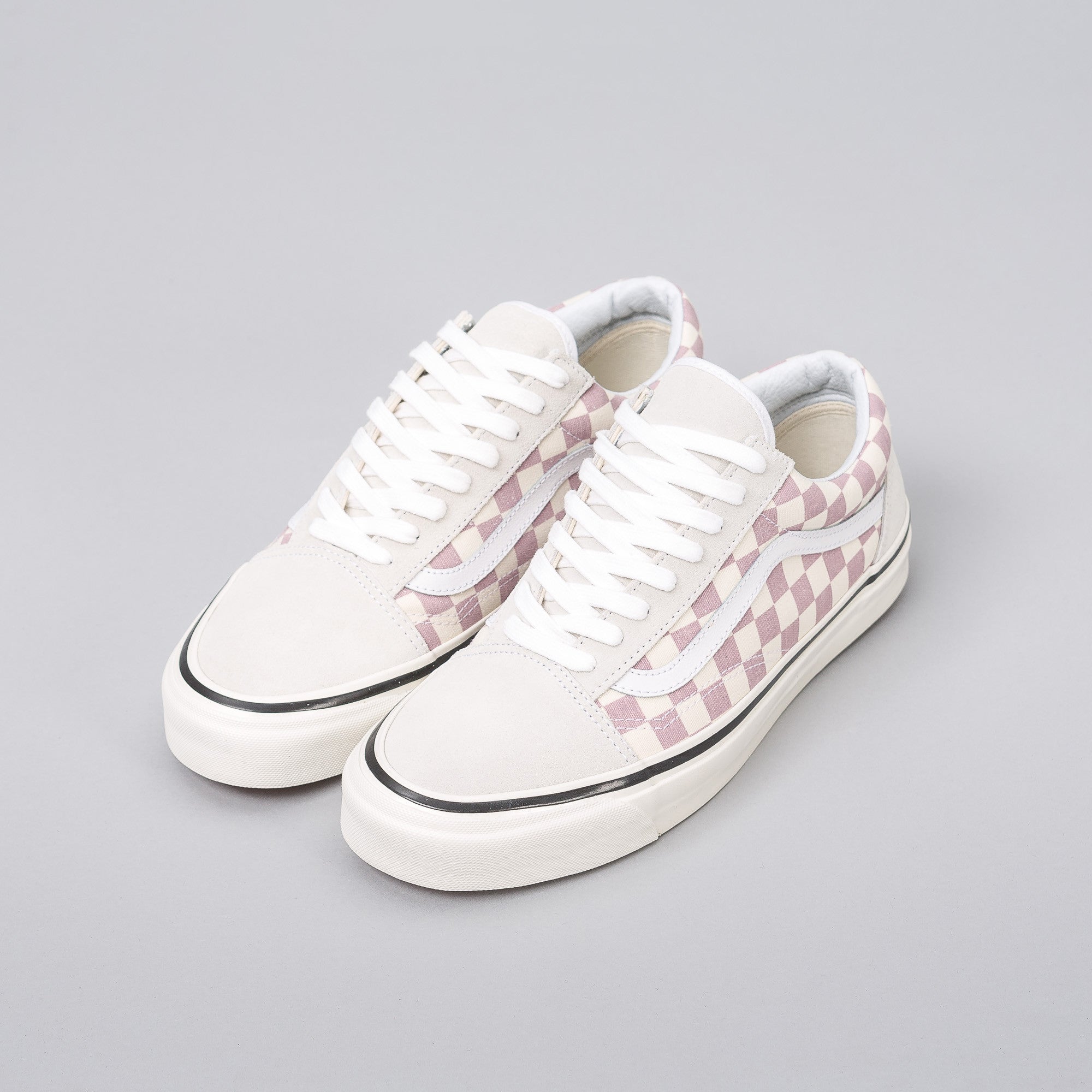 pink and white checkered vans old skool