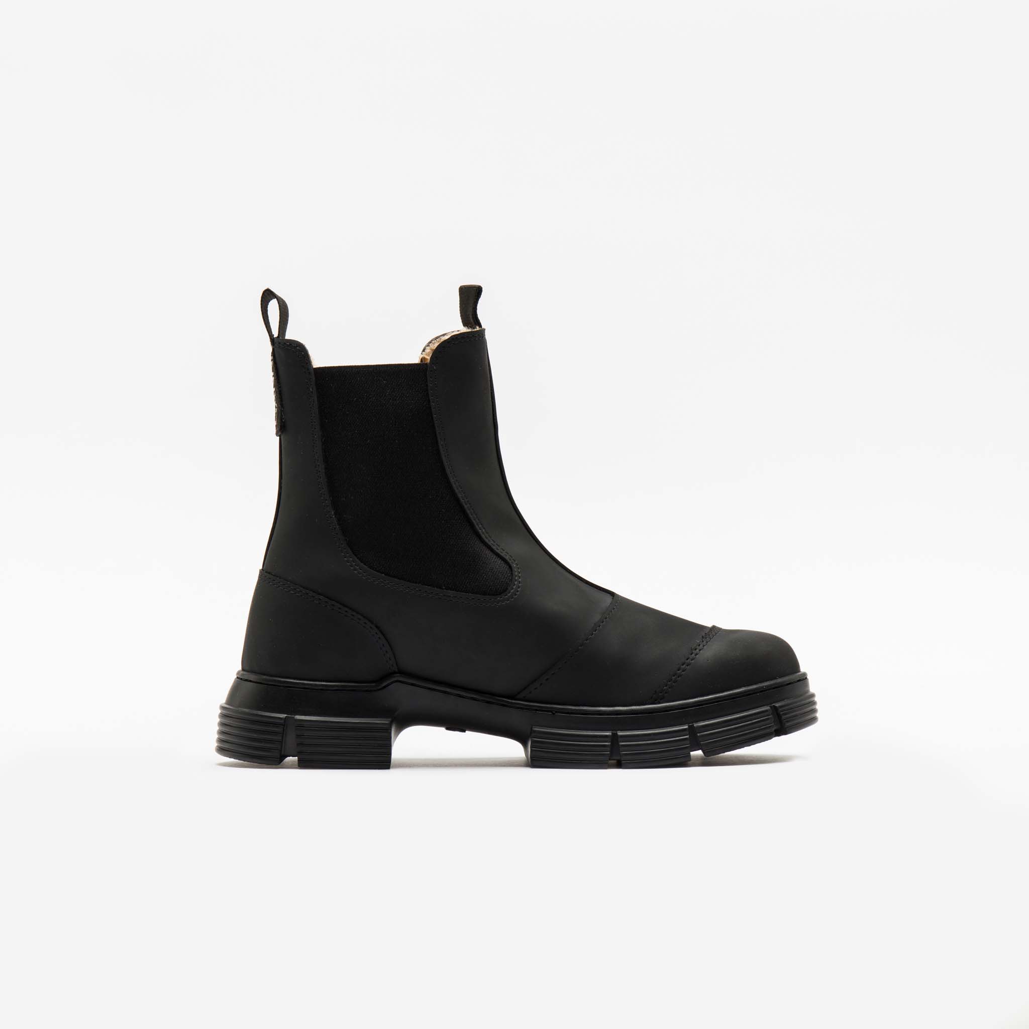 Recycled Rubber and Fur Chelsea Boots in Black