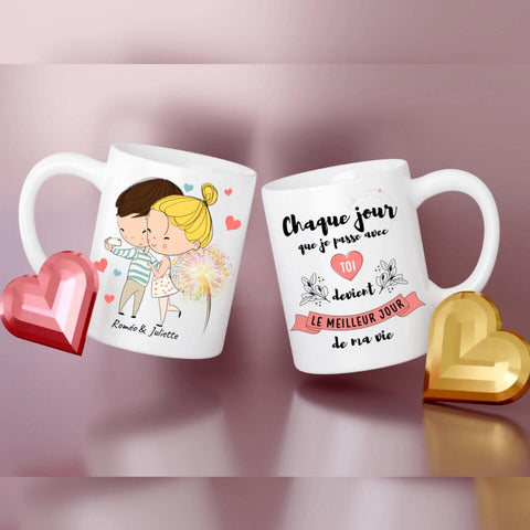 Célébrez votre amour avec ce mug personnalisé pour couple en mode selfie 🧡" : un cadeau qui va droit au cœur