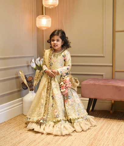 GOLDEN SEQUENCE ANARKALI WITH DUPATTA FOR GIRLS