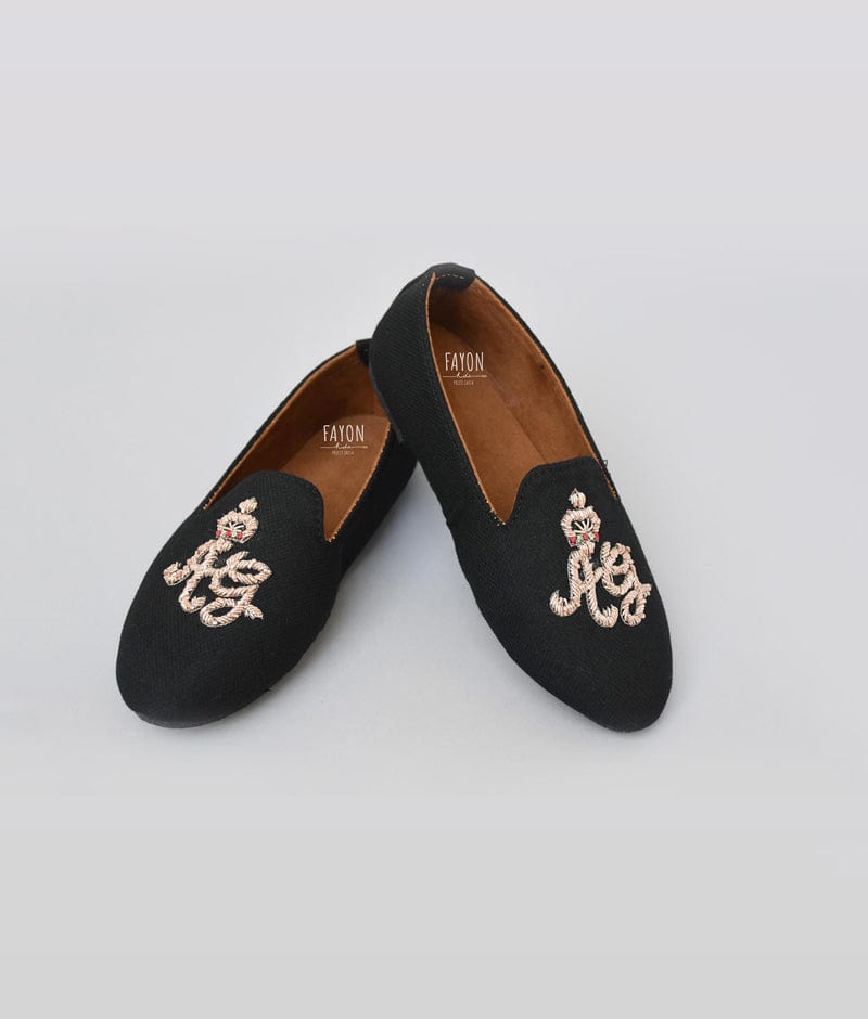 Buy Black Hand Embroidery Loafer Shoes for Boys Online