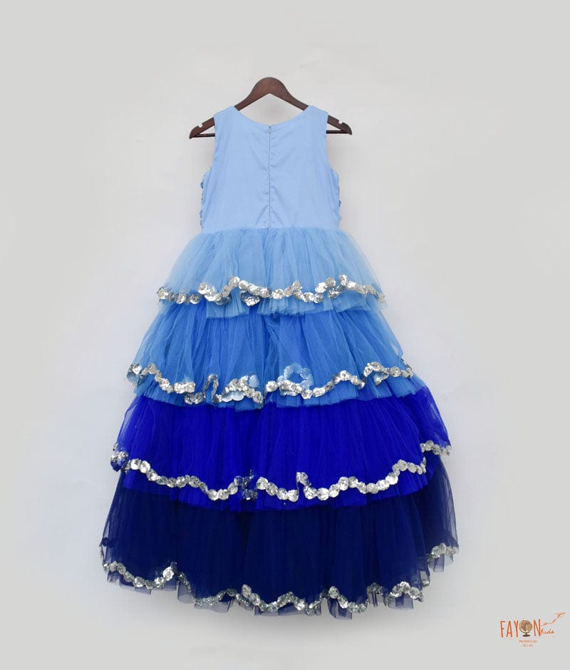 Striking Turquoise Net Multi Layered Kids Girl Gown WJ50215