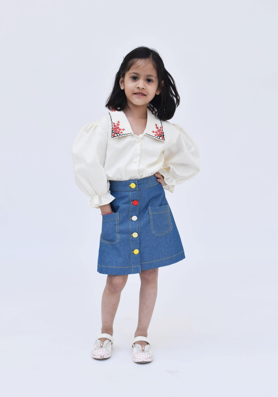 Buy Off white Top Denim Skirt for Girls Online