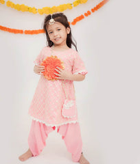 Fayon Kids Peach Net Sequence Dhoti Set for Girls