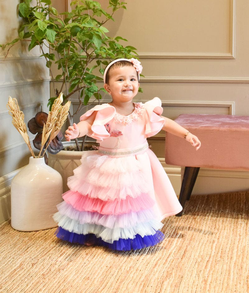 Buy Pink Lycra Dress and Net Frills Trail for Girls Online