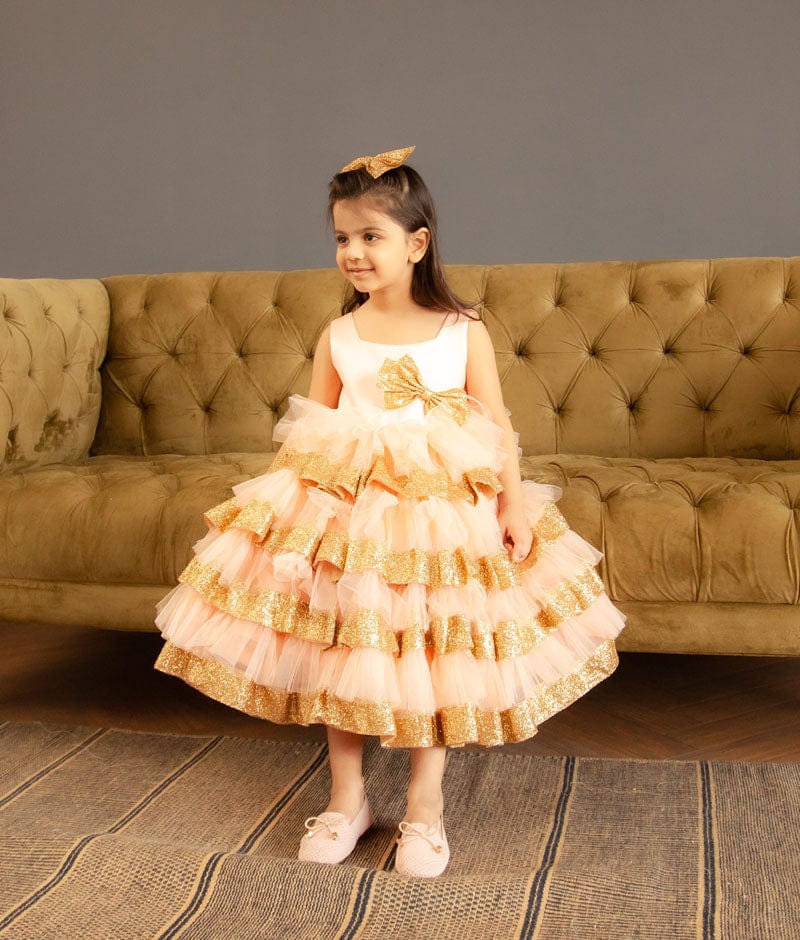 Peach Pink Net Dress For Girls Design by Darleen Kids Couture at Pernia's  Pop Up Shop 2024