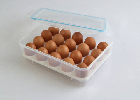 20 eggs are storage in a pastic box