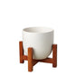 Ceramic Contour Pot with Wood Stand - 7 Inch