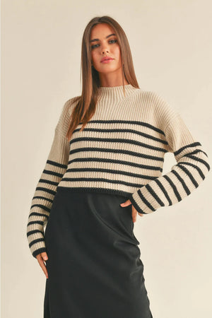 Striped Cropped Sweater - shopthedenimbar