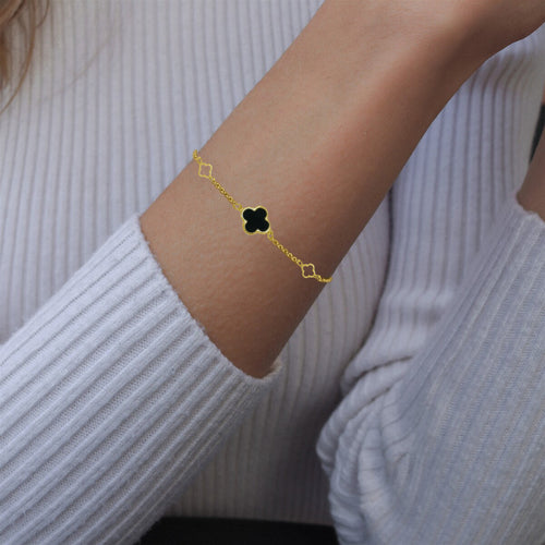 14kt Gold Bracelet Adorned with Green Clover Leaf Accents – Princess  Jewellery