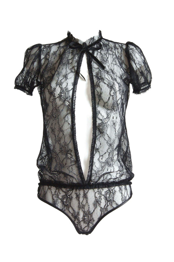 Suzy Black Jahger Rick Rack Lace Thong Bodysuit