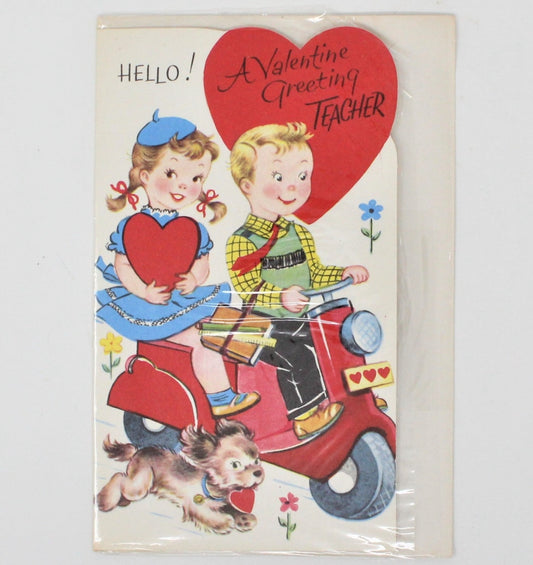 Greeting Card / Valentine's Day Card, Boy & Dog on Red Wagon