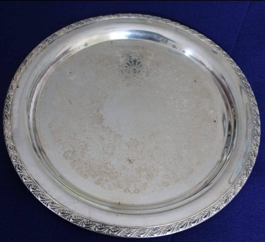 Vintage Leonard Silver Plate Footed Scalloped Tray