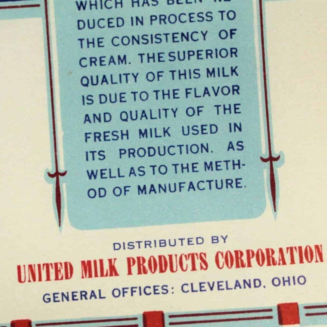 Can Label, Mansfield's Evaporated Milk, Original, NOS Lithograph, Antique, 1910's