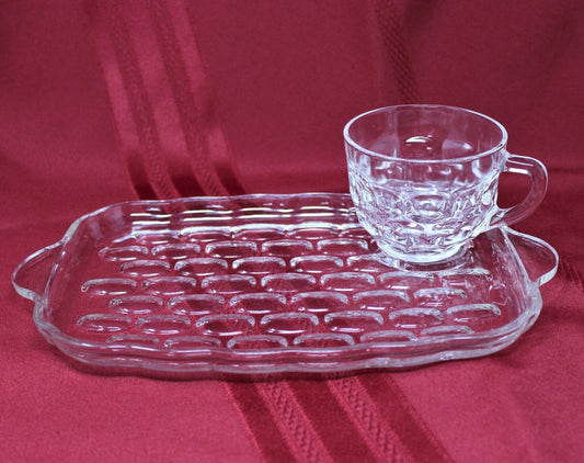 Vintage Indiana Glass Clear Recollection 8 Piece Snack Set Service for 4,  Salad Plates, Clear Glass Plates With Tea Cups, Small Glass Cups 