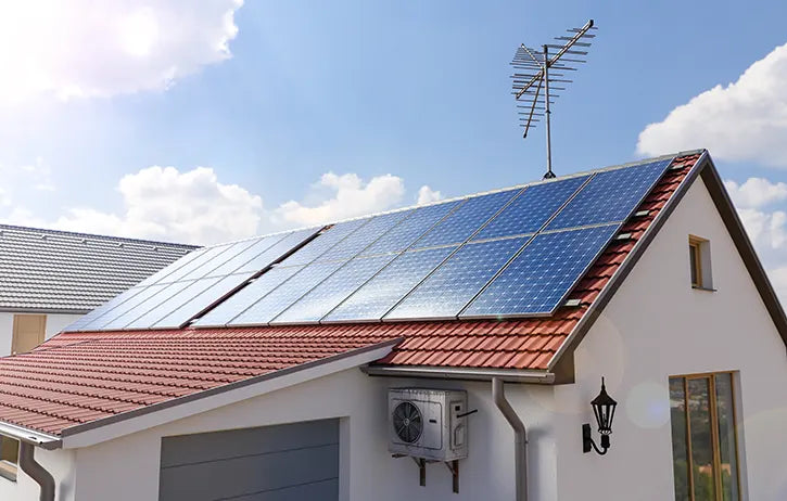 Tile roof solar panels house