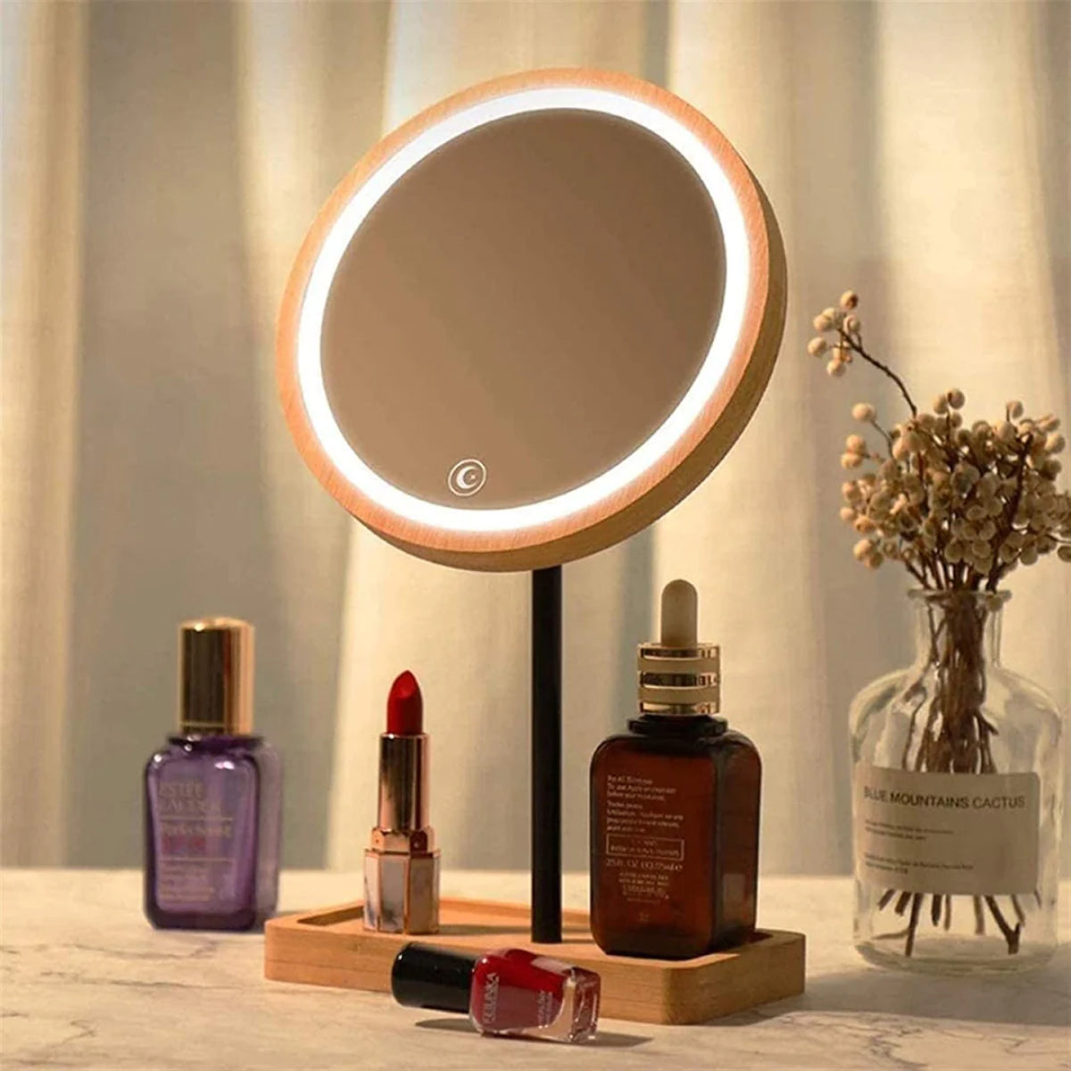 illuminated led wooden makeup mirror gifts that start with i